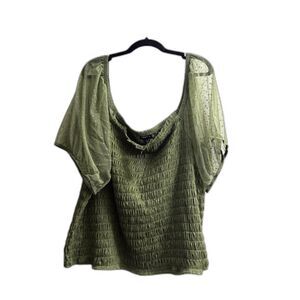 Women's Torrid Olive Green Smocked Sheer Dotted Sleeve Top Size 5X 26/28 NEW